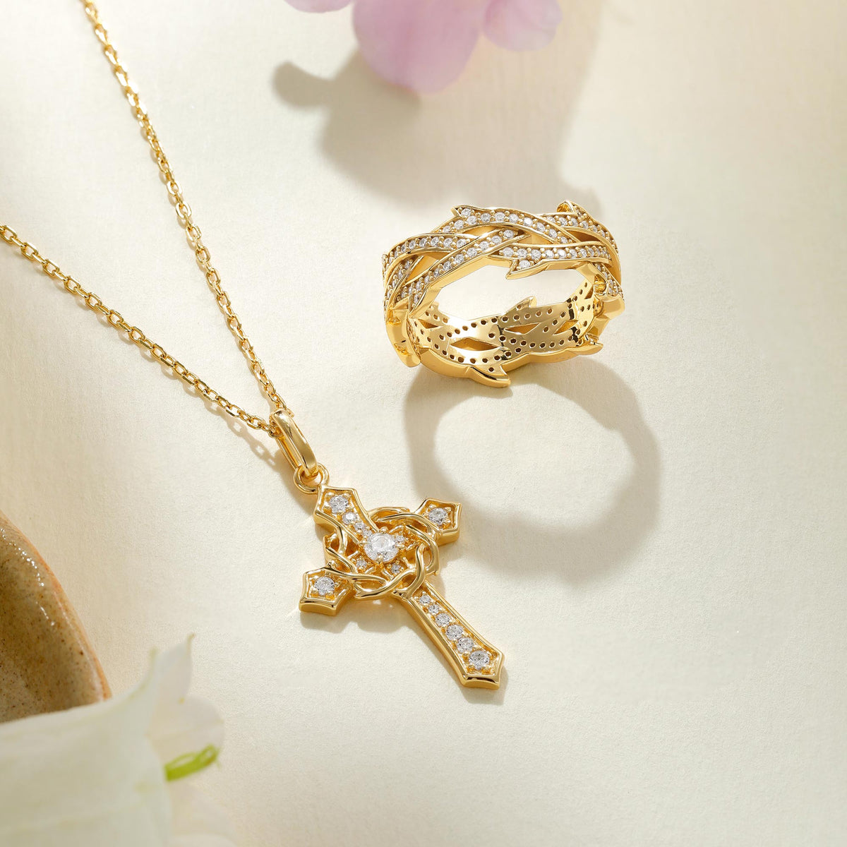 Cross and Crown of Thorns Faith Pendant Necklace