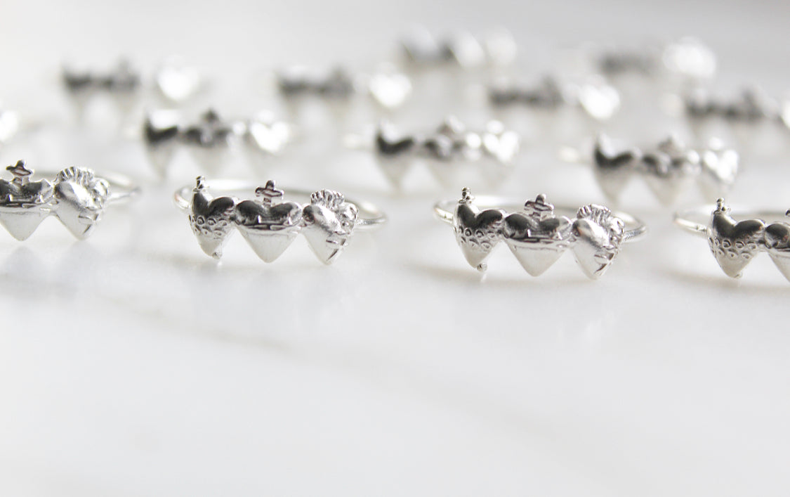 Sacred Hearts of the Holy Family Ring in Sterling Silver