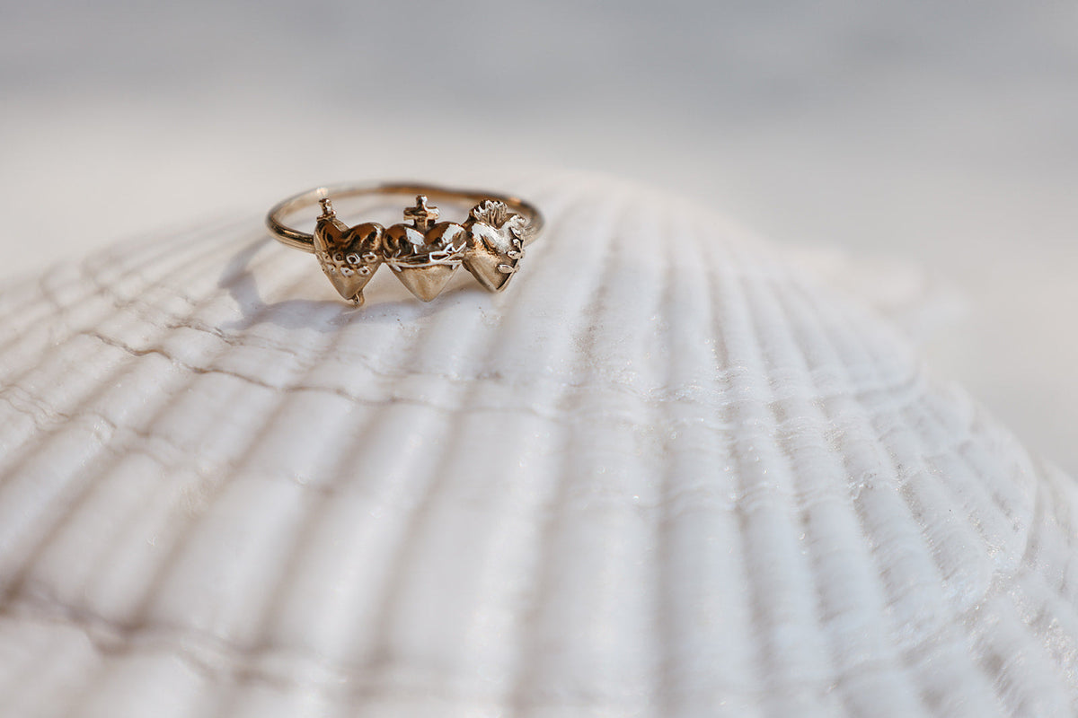 Sacred Hearts of the Holy Family Ring in 18k Gold Plated