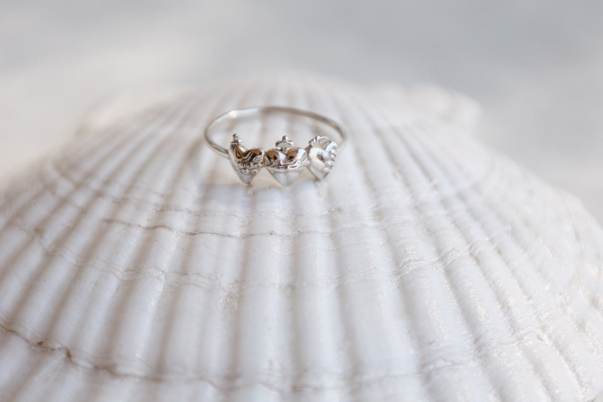 Sacred Hearts of the Holy Family Ring in Sterling Silver