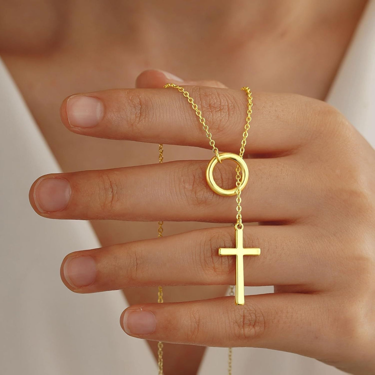 Double Layer Through Grace Cross Necklace