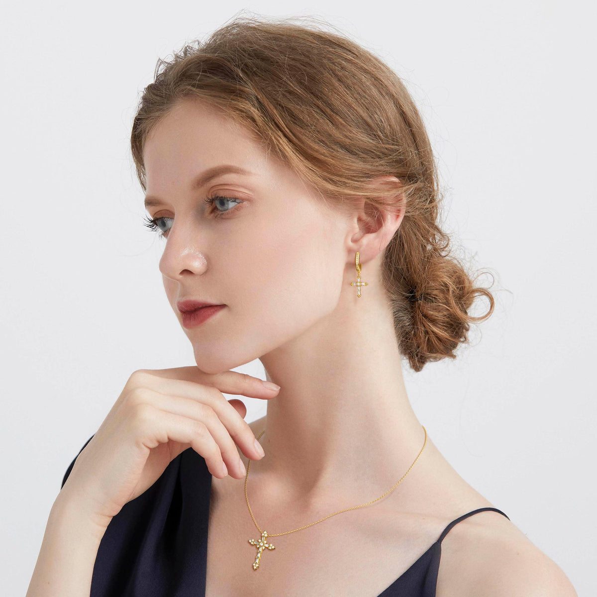 Byzantine Faith Cross Huggie Hoop Earrings