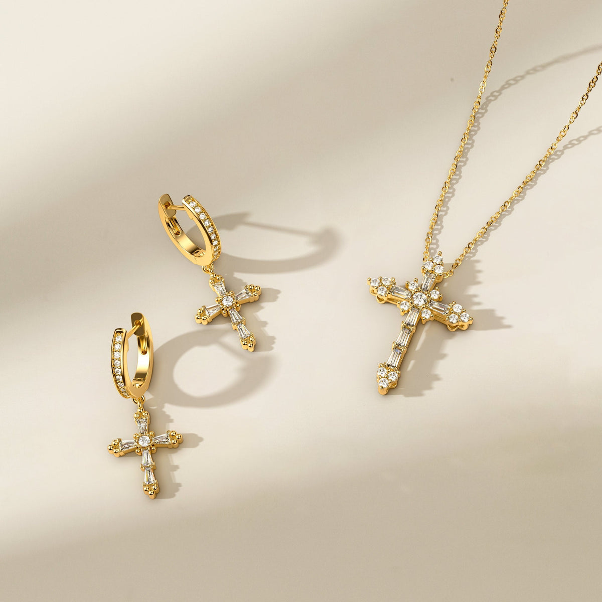 Byzantine Faith Cross Huggie Hoop Earrings