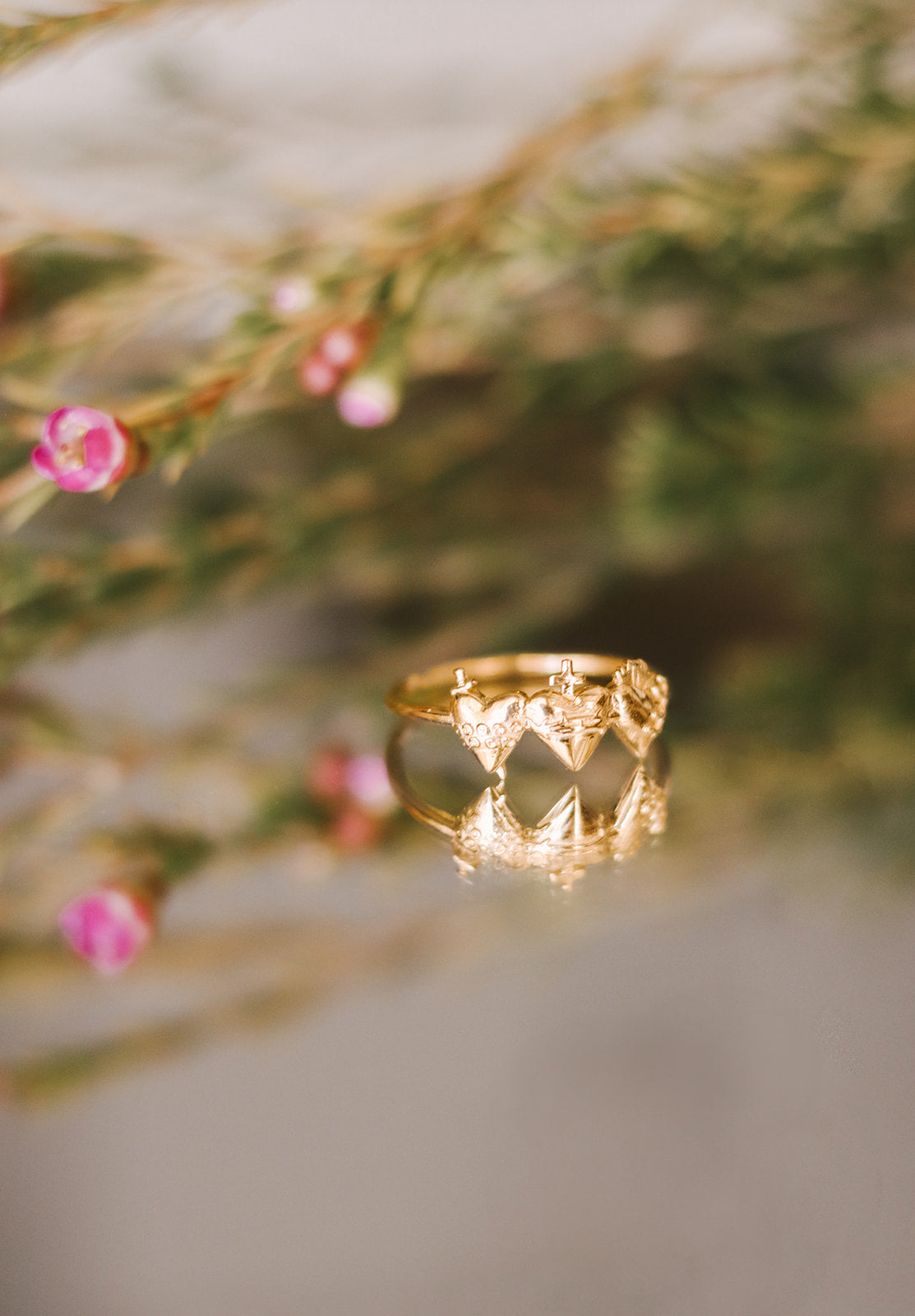 Sacred Hearts of the Holy Family Ring in 18k Gold Plated