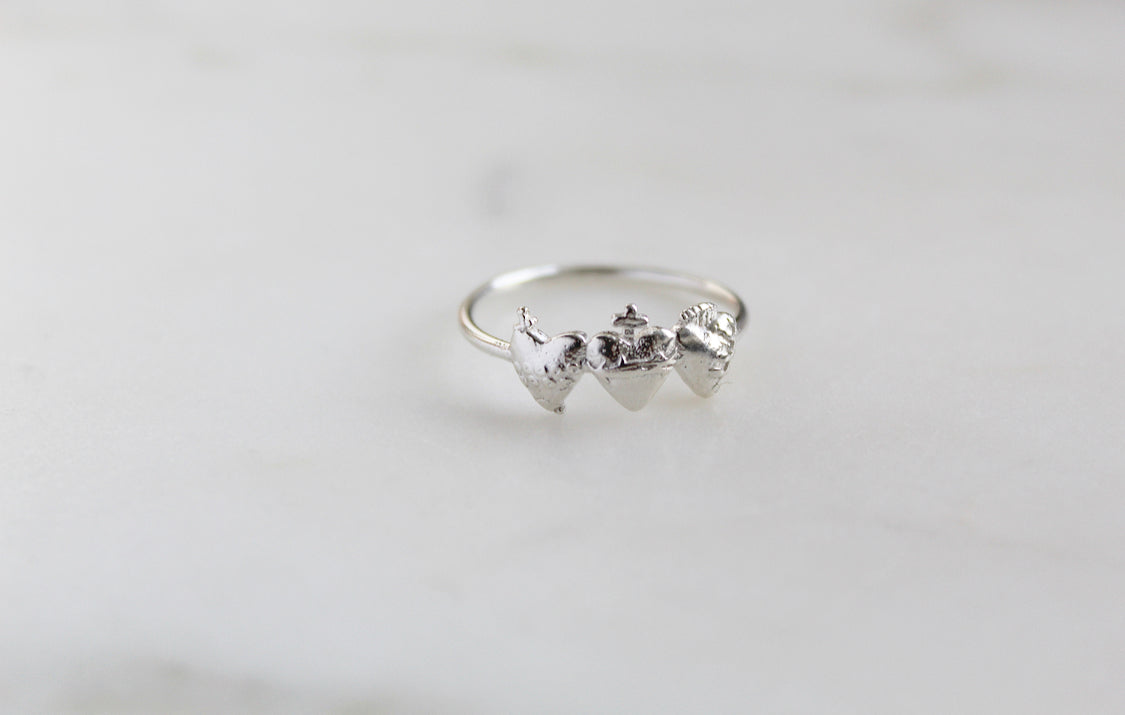 Sacred Hearts of the Holy Family Ring in Sterling Silver