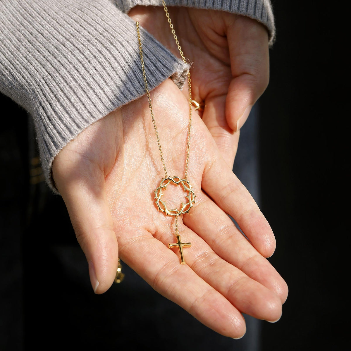 Crown of Thorns Cross Necklace